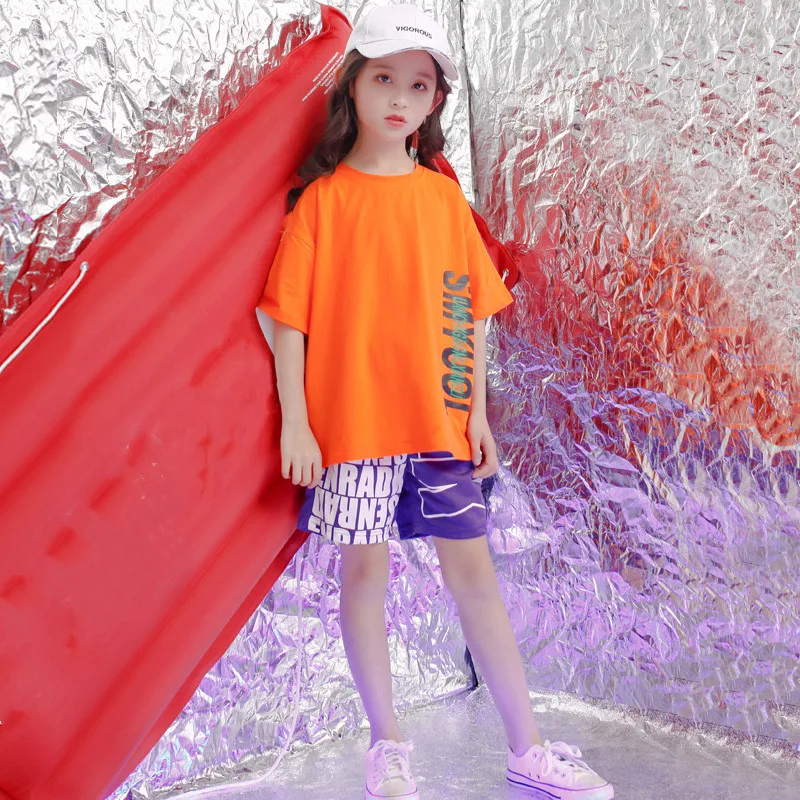 Girls Clothing Sets Summer Boys Girls Short Sleeve T-shirt& Harem Pants 2 Pcs Jazz Dance Set Kids Girls Hip Hop Costume