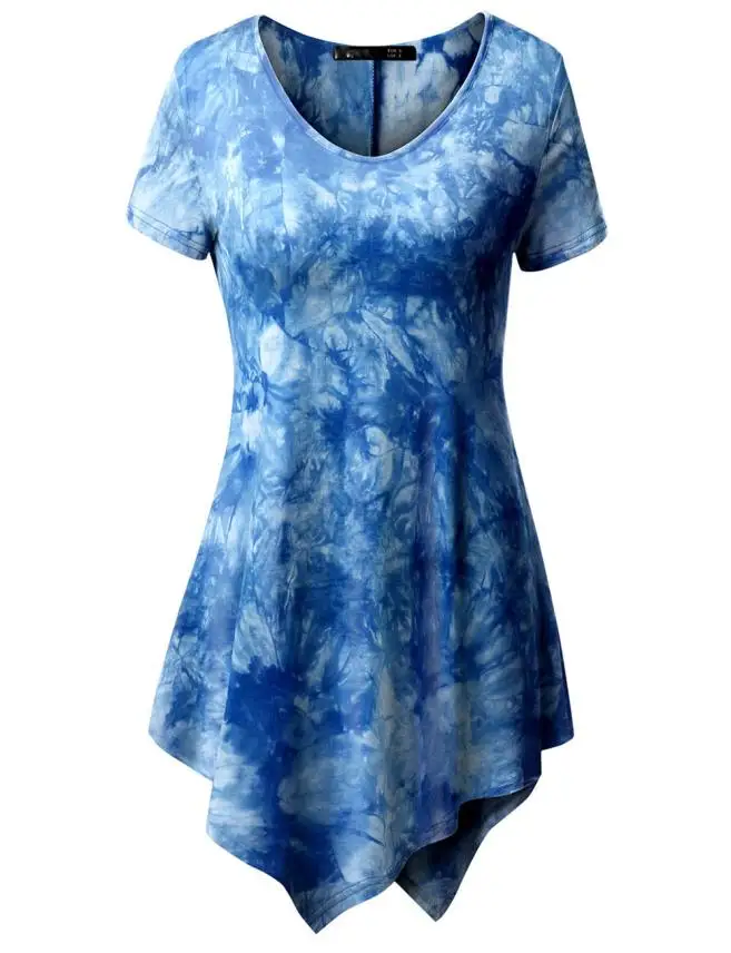Лето, Женские топы и блузки, туника, необычный принт, футболка с коротким рукавом, женская одежда, блуза Camisa Feminina - Цвет: Синий