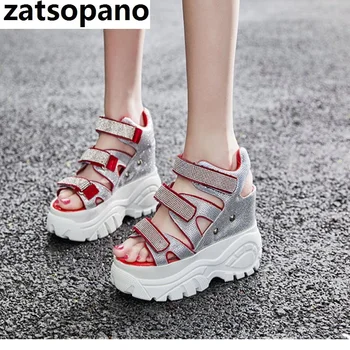 

High Quality Summer Sandals Shoes Women Leather Wedges High Heel Gladiator Sandals Rhinestone Breathable Sneakers Trainers Shoes
