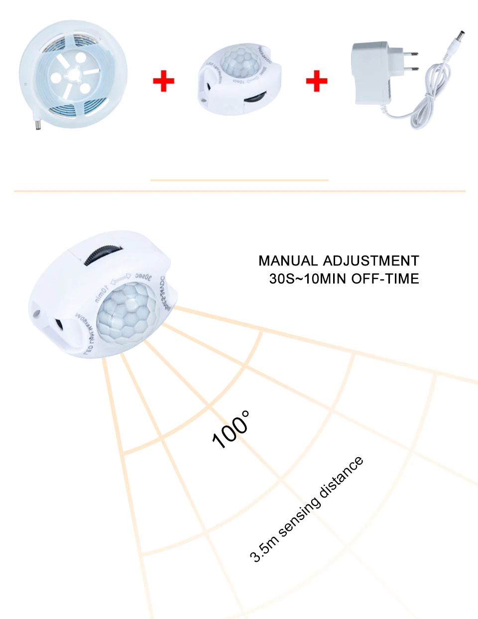 LED Motion Sensor Cupboard Wardrobe Bed Lamp Under Cabinet Night Light Flexible LED Strip 12V Tape 110V 220V US EU Power Supply_06