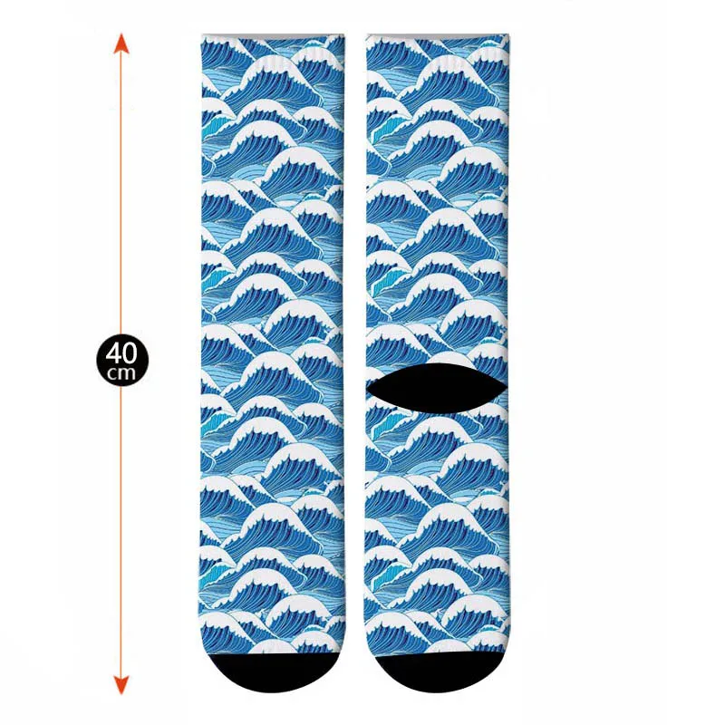 Новые 3D печатные Harajuku японские Ukiyoe волны экипажа носки мужские японские спрей КИТ длинные носки краска волна Мужская одежда носки без пятки