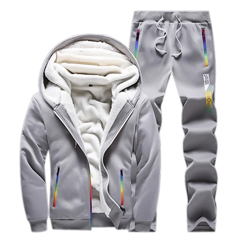 Casual Sweat Suits Men Clothes Winter Tracksuit Mens Set Two Piece Inner Fleece Thick Hooded Jacket+ Pants Man Track Suit