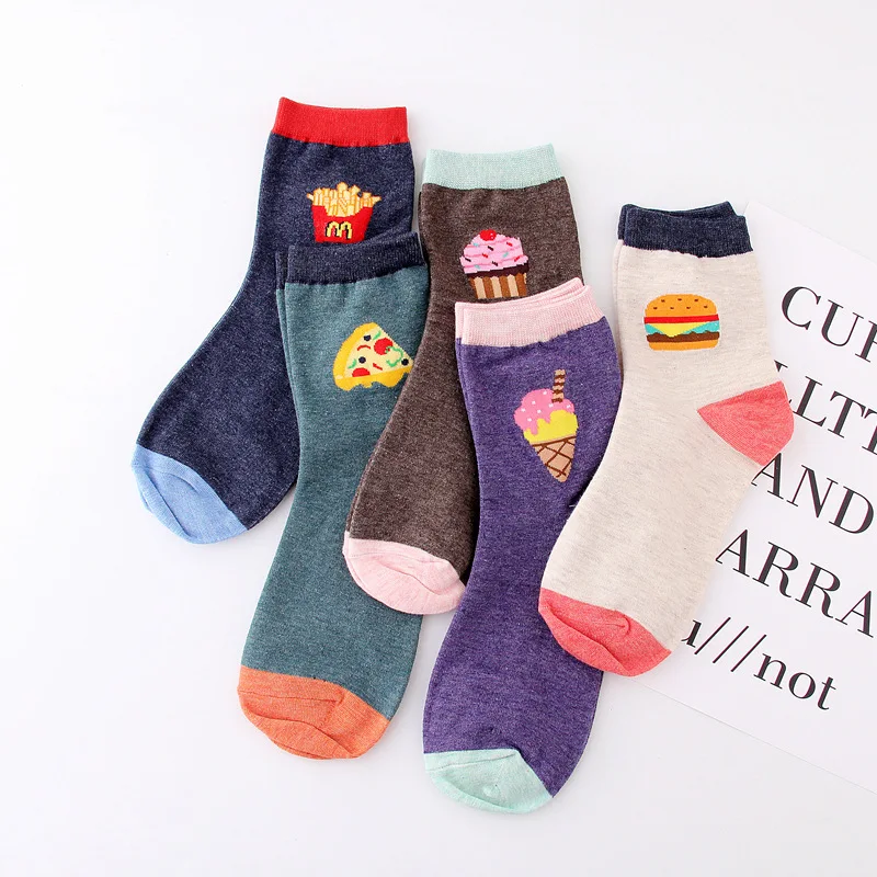 Funny cool socks women cartoon food bread Korean Spring deodorant sweat striped cotton sock Ice cream fries hip hop women