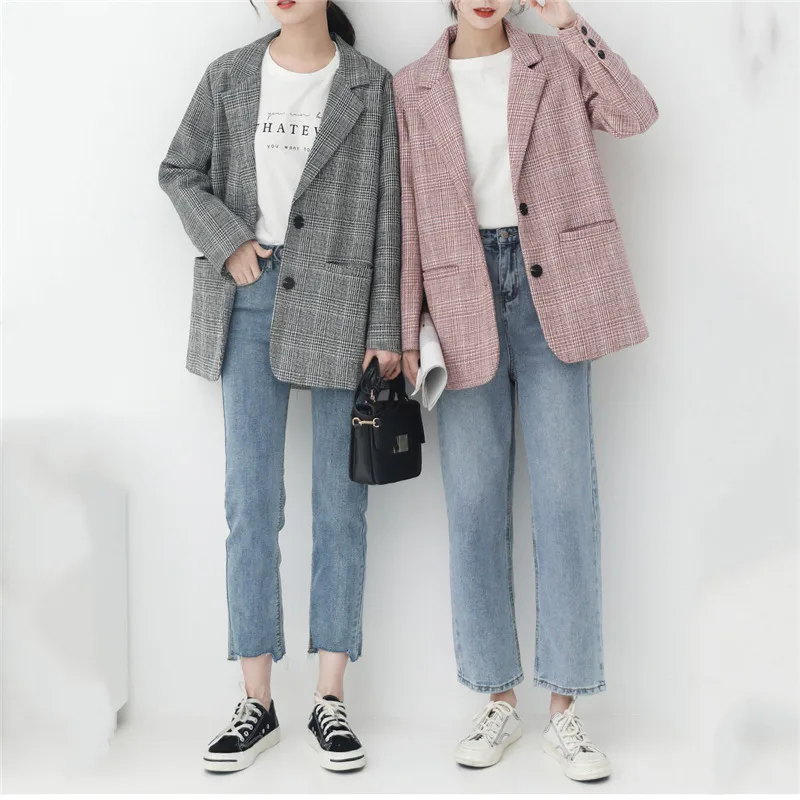 2019 New Spring Autumn French style British retro Chic Long Sleeve Plaid Suit Jacket Women Blazer Coats v527 2019 New Spring Autumn French style British retro Chic Long Sleeve Plaid Suit Jacket Women Blazer Coats v527
