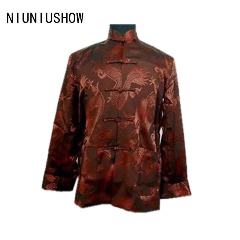 

Free Shipping Coffee Chinese Men's Silk Satin Jacket Tang Suit Coat with Dragon Size S M L XL XXL XXXL M1143