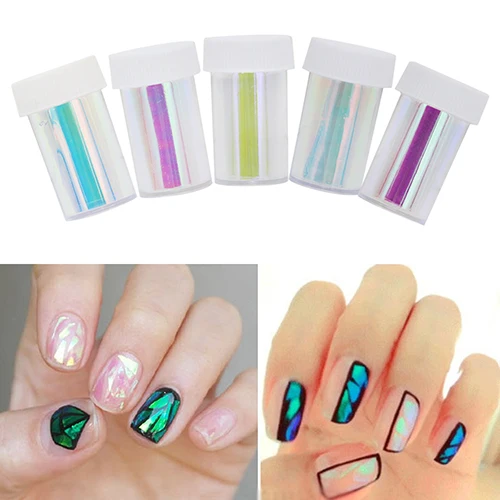 5x Clear Aurora Nail Art Glitter Foils Transfer Sticker Paper Manicure Tool | Красота и здоровье