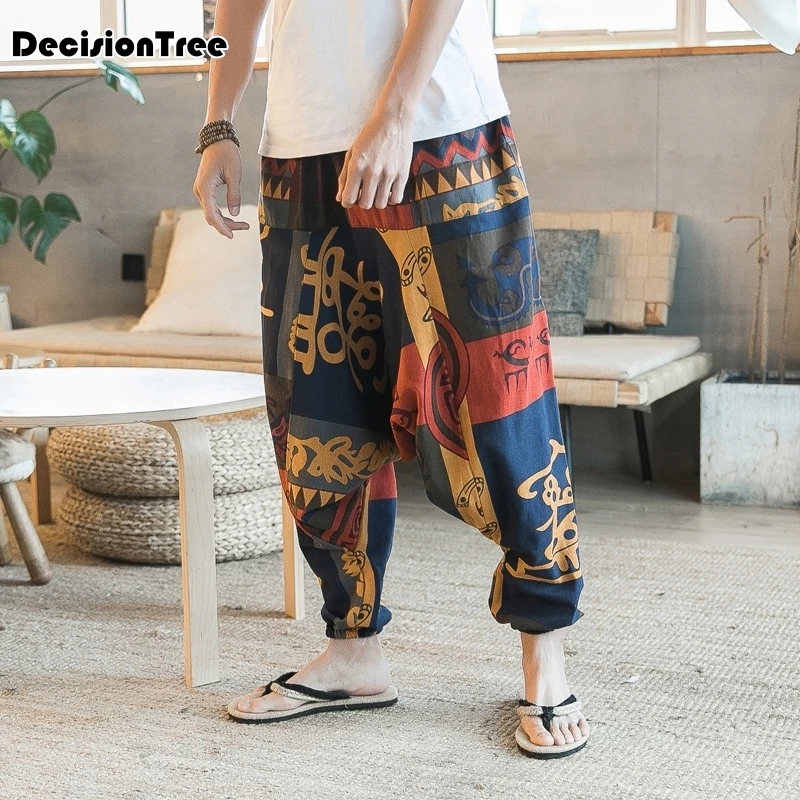

2019 men's vintage cotton linen hippy boho aladdin harem wide leg ninja pants trousers casual nepal mens indian aladdin