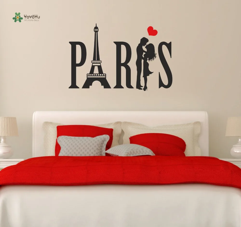 Yoyoyu Wall Decal Teenagers Vinyl Wall Sticker Paris Couple Eiffel Tower Love Heart Room Decoration Yo125 Room Decoration Vinyl Wall Stickerswall Sticker Paris Aliexpress