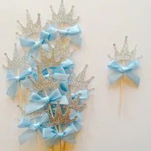 Серебряная блестящая диадема кекс Toppers 1-й мальчик принц на день рождения на заказ Свадебный выбор еды для девичника Декор декорации