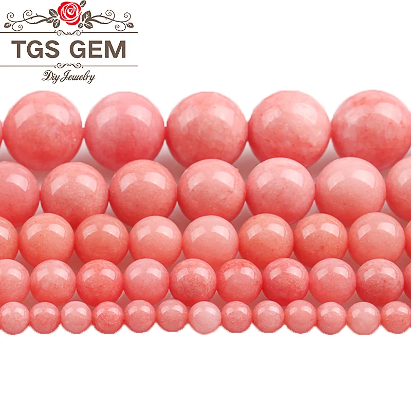

Natural Strawberry color Stone Round Loose Beads Smooth Pink Jades Beads 4 6 8 10 12 MM DIY Bracelet Jewelry Making wholesale