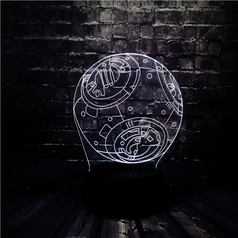 

Novel Acrylic Luster Decor 3D Star Wars BB8 Battery Powered LED 7 Color USB Charge Home Table Night Light Holiday Birthday Gift