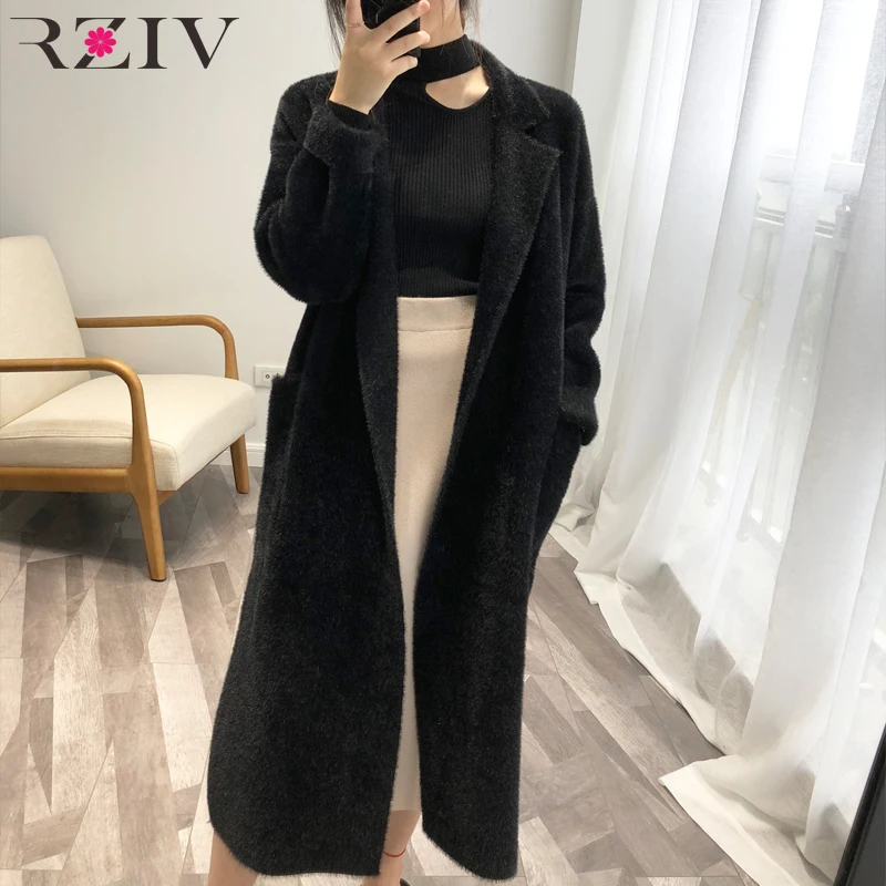 

RZIV High quality 2019 fall long coat women knitted coat and lady trench coat cardigan with belt soft