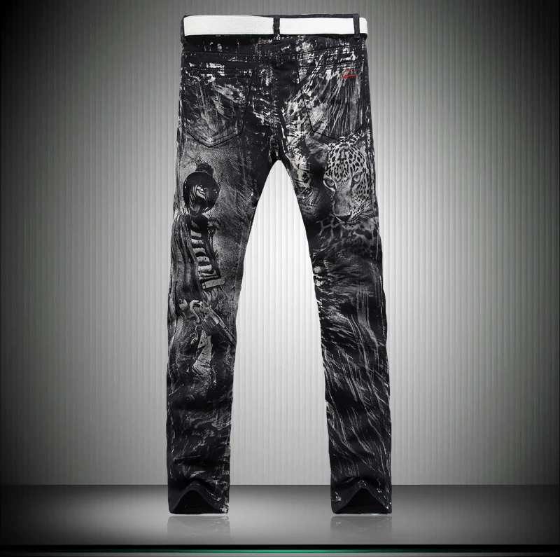 Джинсы с 3D принтом волка, дракона, леапора, мужские обтягивающие джинсы, мужские черные джинсы в стиле панк-рок, джинсы для мужчин, мужские Стрейчевые джинсовые штаны, брюки