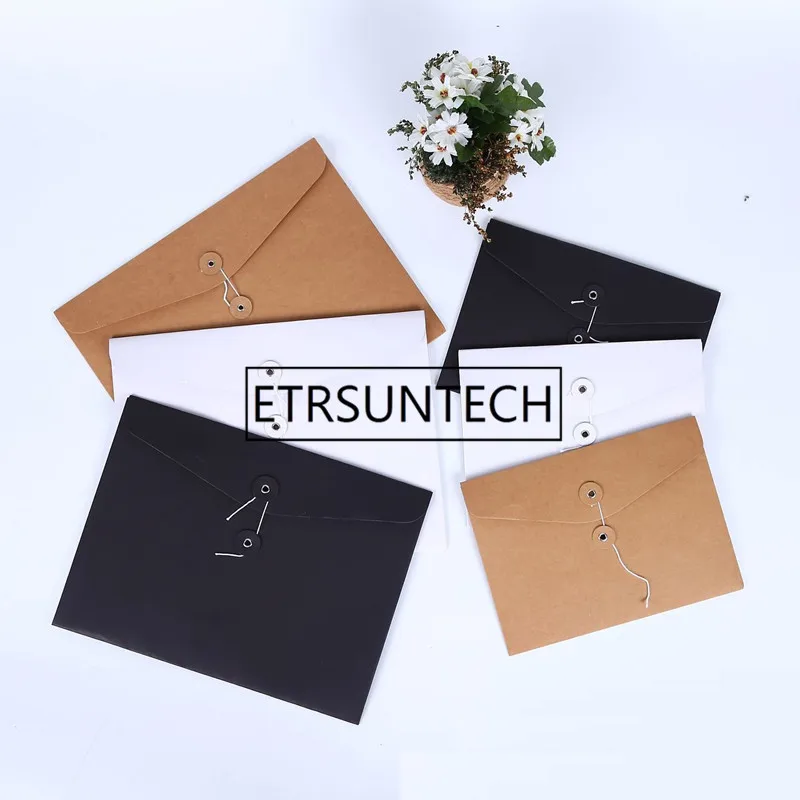 

100pcs/lot Brown Kraft Paper A5/A4 Document Holder File Storage Bag Pocket Envelope with Storage String Lock Office Supply Pouch