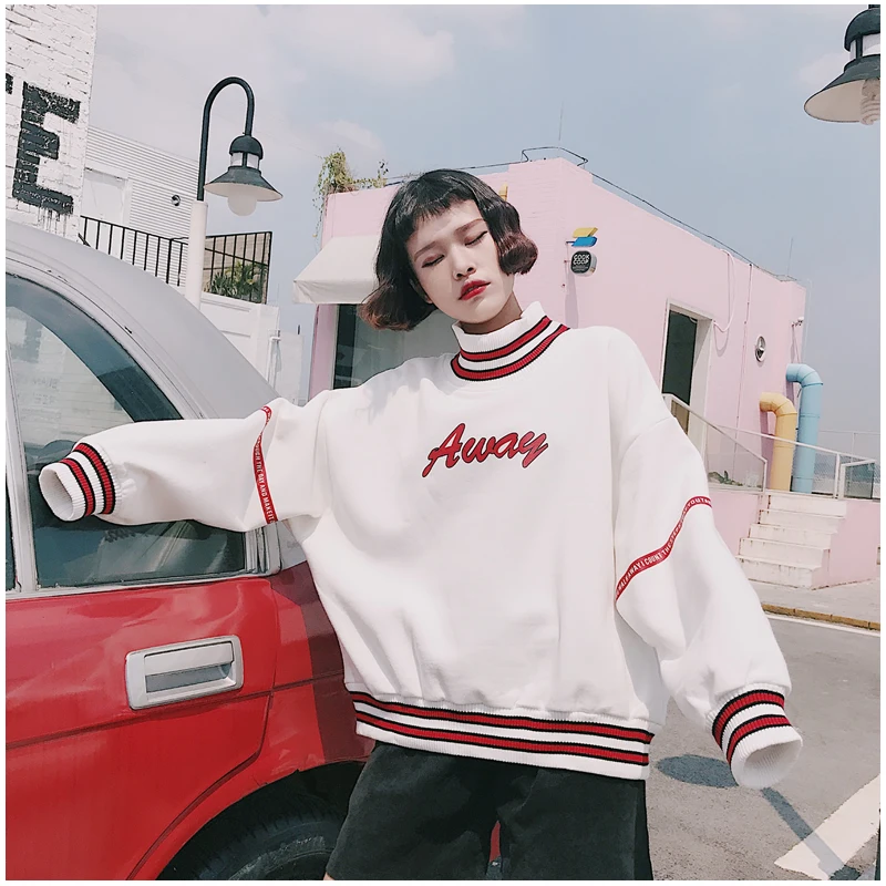  Women Hoodies Sweatshirts 2020 Autumn Korean Style Ulzzang Harajuku Letter Printed Fleece Turtlenec