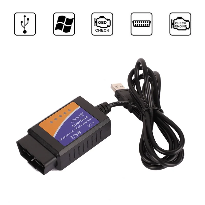 V04HU-1 USB V1.5 OBD2 автомобиля сканер с диагностическим интерфейсом ELM 327 V 1,5 OBDII диагностический инструмент ELM-327 OBD 2 Code Reader Сканер