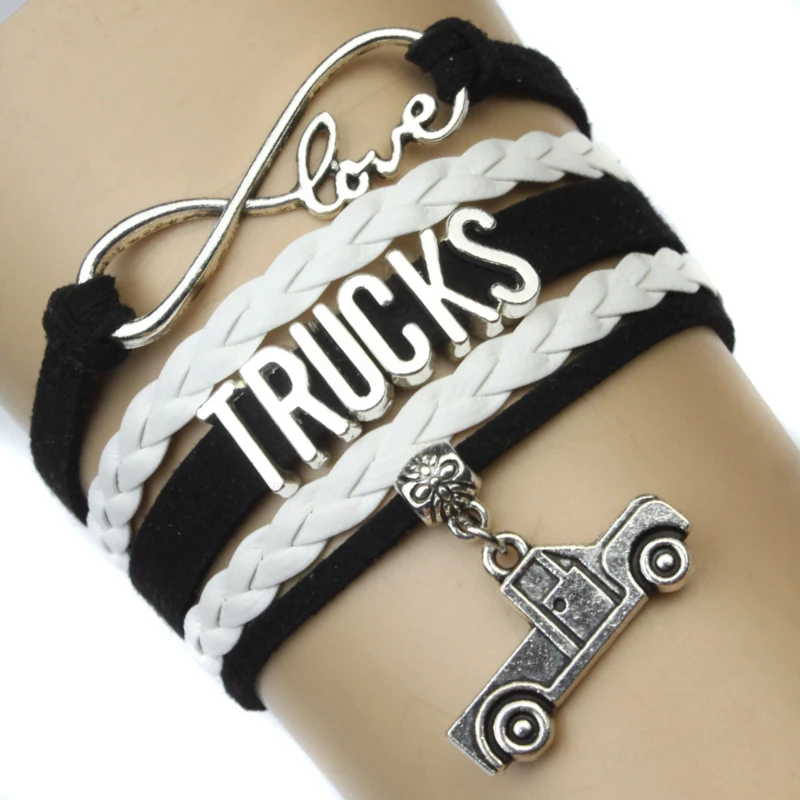 Infinity Love Pickup Truck Charm Multilayer Wrap Bracelet Black White