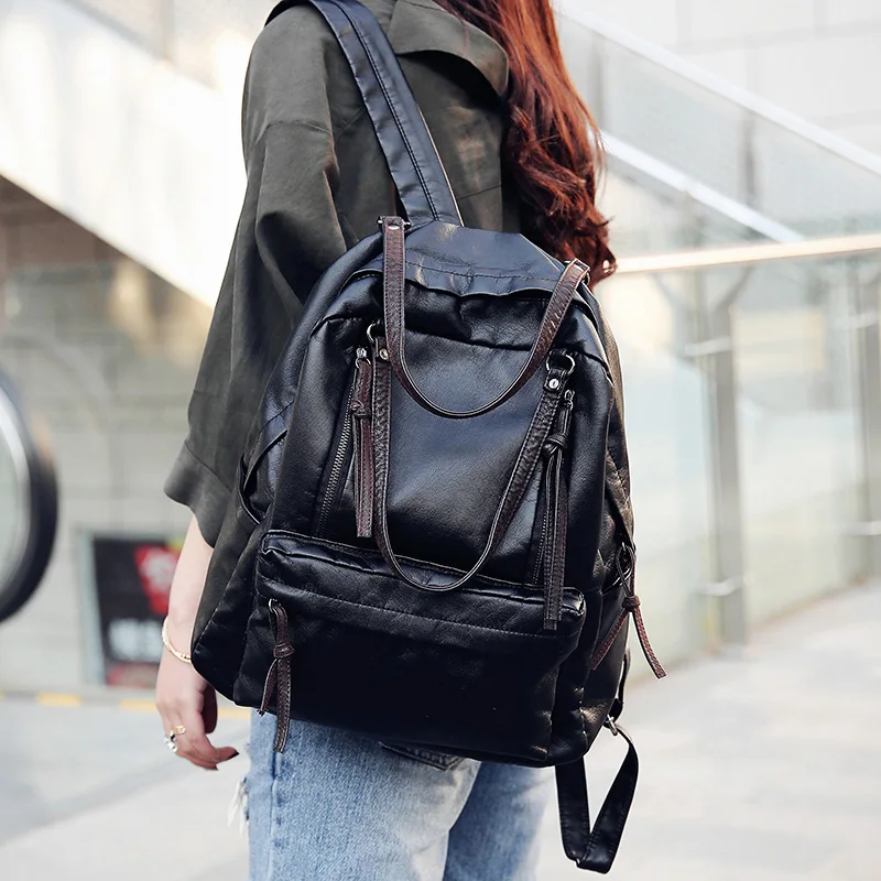 

Shoulder bag female Korean multi-function travel backpack student pu soft leather bag