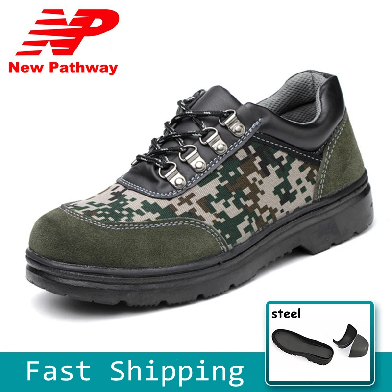 

Men Work Safety Shoes Camouflage Tactical Military Boots Cow Leather Lace Up Combat Army Boots Men Big Size 38-46 MS98