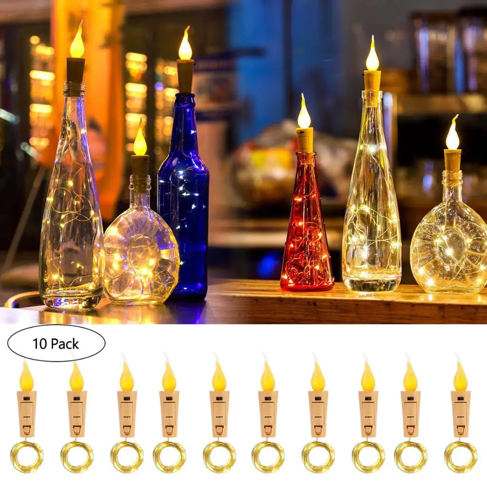 

Copper Wire LED String Light with Cork Shape Flame Head Candle 2M 20LEDs Starry Light for Bottle Firefly Holiday Home Decoration