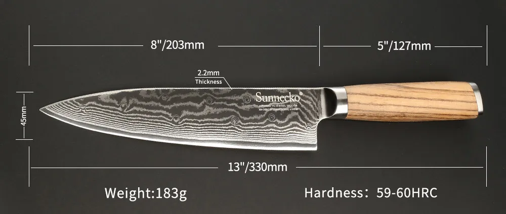 Набор кухонных ножей Sunnecko, 3 шт., дамасский нож, 8 дюймов, шеф-повара, 8 дюймов, слайсер, 3,5 дюймов, ножи для очистки овощей, японский VG10, острый нож, резак, Зебра, деревянная ручка