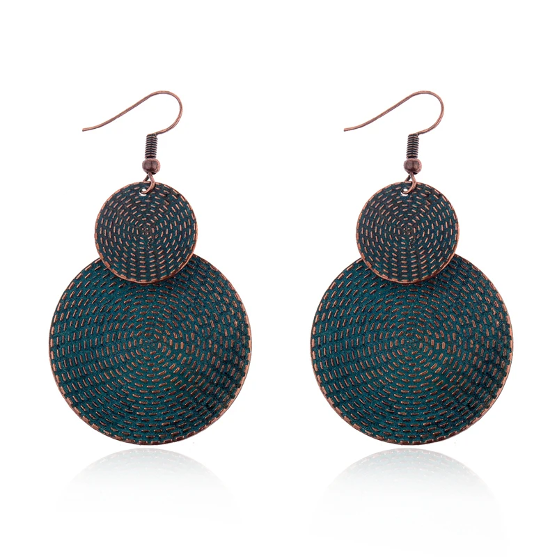 

New Arrival Women Dangle Earrings Two Round Zinc Alloy Connected Flower Pattern Silver Women Earrings Beautiful HQE592
