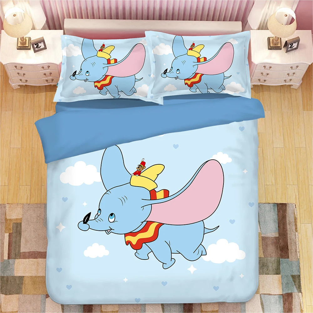 New Cartoon Dumbo Pattern Bedding Set Boy/Girls Baby Single Twin king Kids Duvet Cover Set Pillowcases queen blanket cover