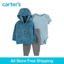 3pcs soft cotton stripes animals print hood jacket set Carter s baby boy spring autumn clothing