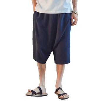 

2019 Men Harem Pants Male Elastic Waist Calf Length Cross-Pants Black Trousers Men Casual Hip Hop Big Crotc Linen Bloomers Pants