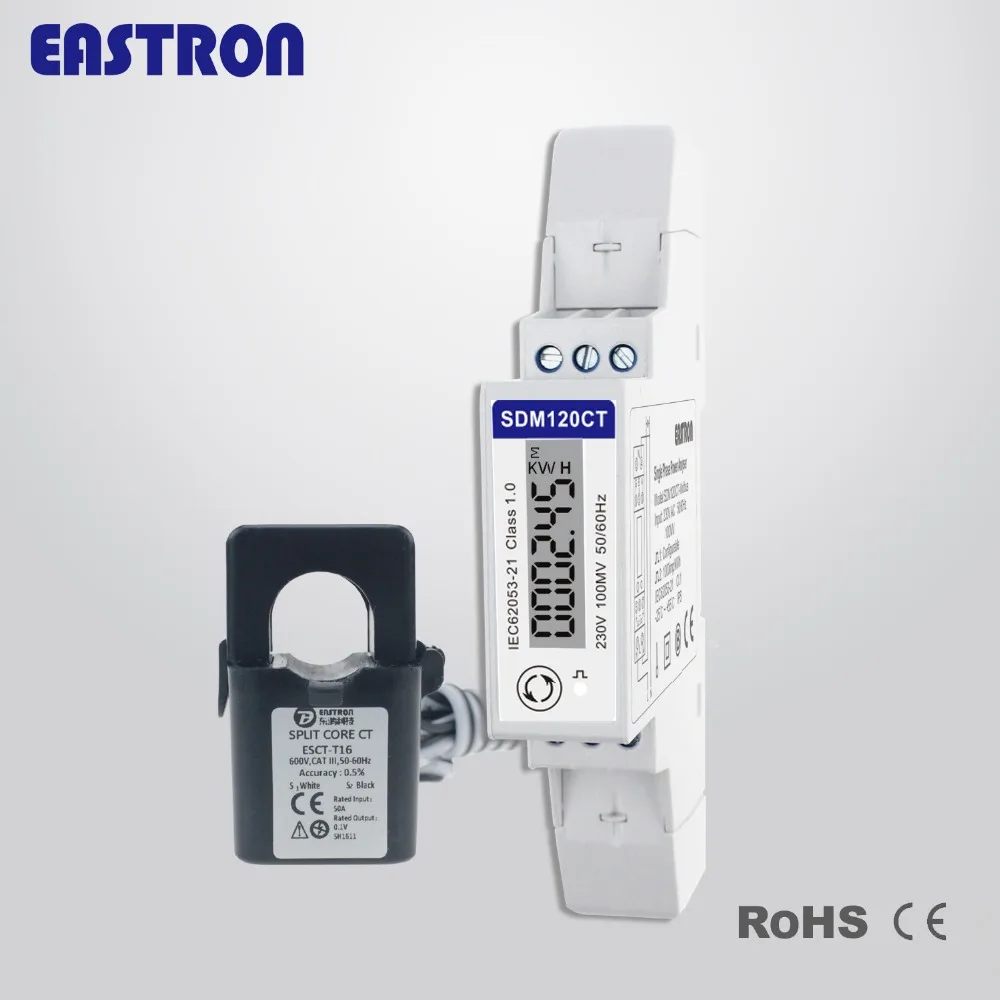 SDM120CT MV + ESCT TU16 50A/0 1 V фаза 2 провода 230V RS485 Modbus измерение kwh kvarh U I P Q PF Hz dmd измеритель