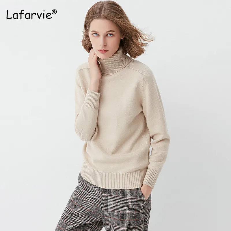 

Lafarvie Winter Turtleneck Knitted Sweater Women Long Sleeve Warm Female Pullover Solid Casual Thick Basic Sweater Pull Jumper