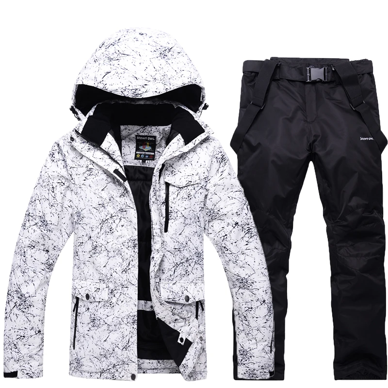 

-30 Men/woman white Snow suit sets outdoor skiing suit sets snowboarding clothes waterproof winter costumes jackets +bibs pant