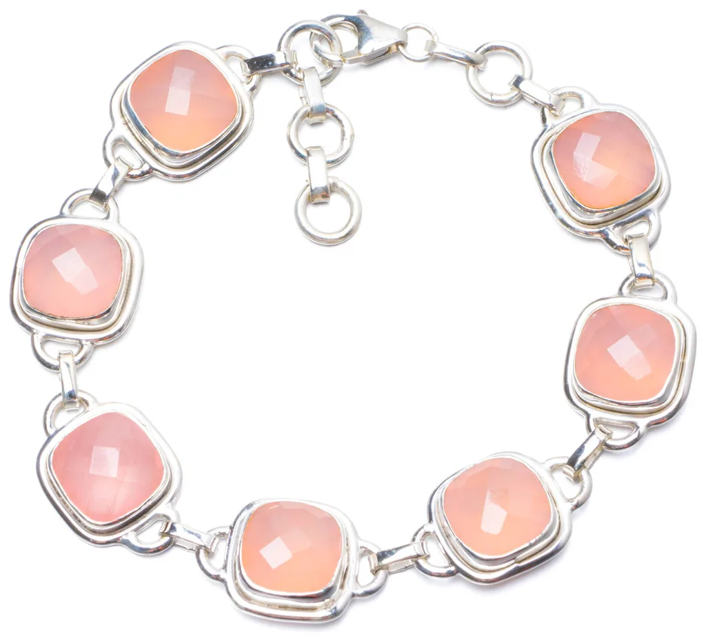 

Natural Rose Quartz Handmade Unique 925 Sterling Silver Bracelet 7 1/4-8" Y0823