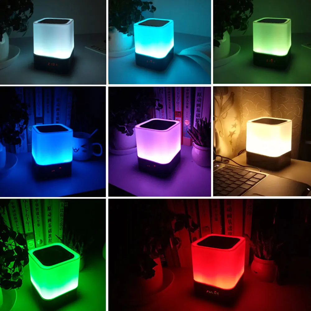 RGB Wireless Bluetooth Speaker LED Night Light Bedside Lamp Alarm Clock Table Lamp for Bedroom Study Home Decor Music Playback