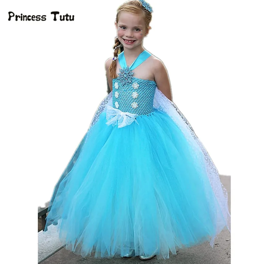 Костюм Эльзы; платье принцессы Анны и Эльзы из тюля с накидкой; платье-пачка для девочек; Детские вечерние костюмы на Рождество и Хэллоуин; карнавальный костюм