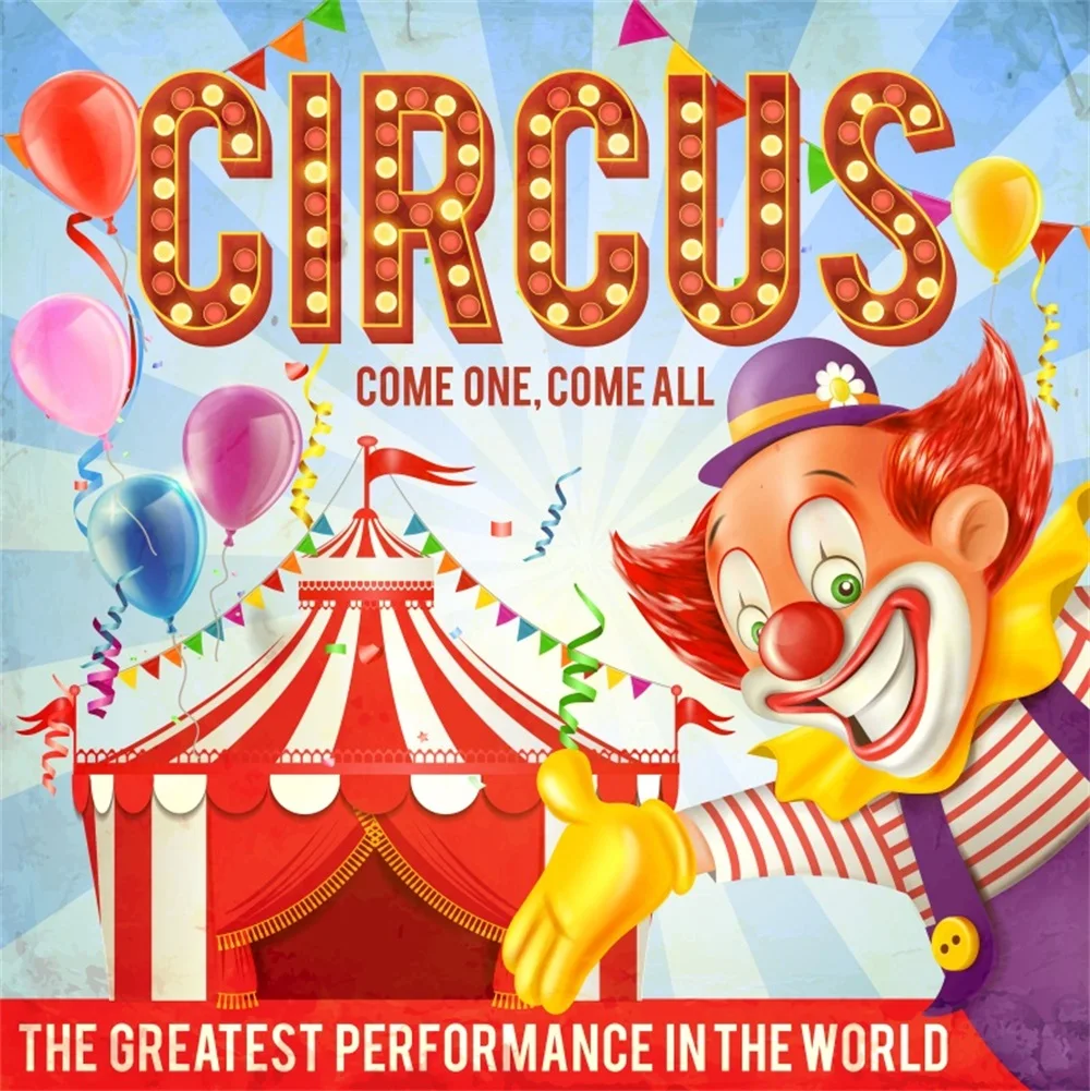 

Laeacco Baby Party Cartoon Circus Tent Clown Photography Backgrounds Digital Customized Photographic Backdrops For Photo Studio
