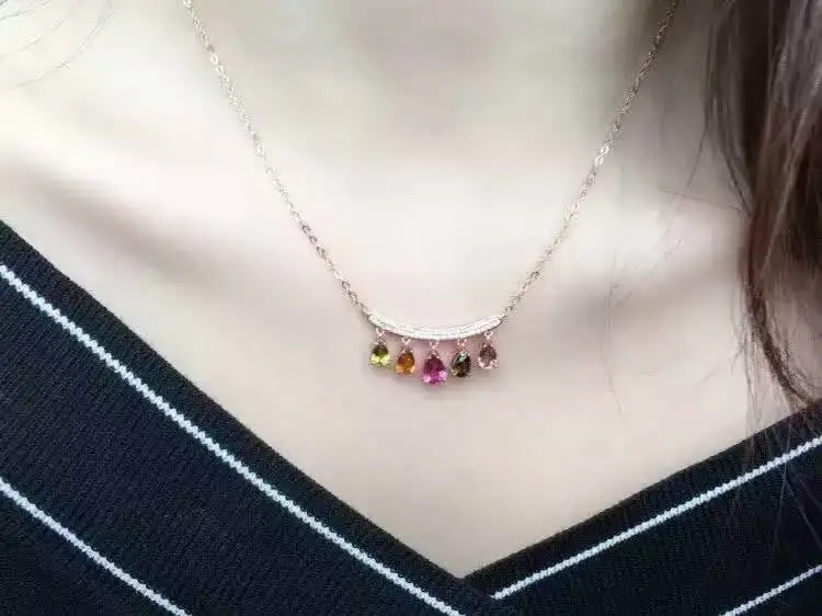  Collier naturel multicolore tourmaline collier pendentif en pierres précieuses naturelles S925 arge