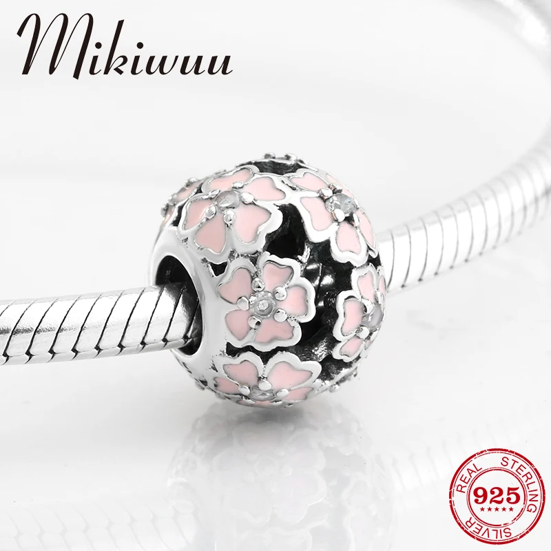 

Mother's Day Round shape flower 925 Sterling Silver White enamel fine Bead Fit Original Pandora Charm Bracelet Jewelry making