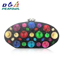 Custom Colorful Crystal Oval Women Toiletry Bag Clutch Wedding Evening PVC Solid Wallets Femme Hasp Diamond Handbags Package colorful metallic crystal striped women cell phone wallet silicone toiletry bangkok clutch bag dinner wedding dress evening bag