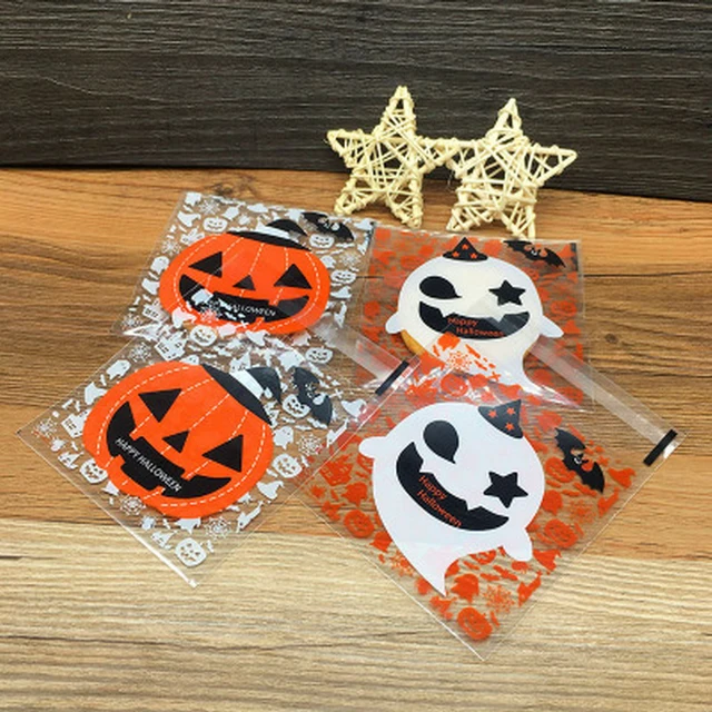 100pcs yellow pumpkin halloween gifts bags plastic clear diy candy