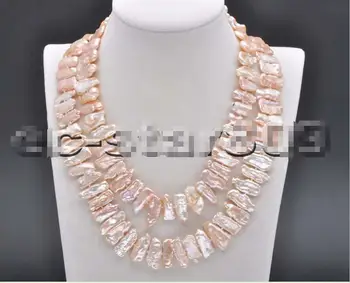 

Free shipping hot sale Women Bridal Wedding Jewelry >>32" 26mm Pink Dens Biwa Freshwater Pearl Necklace