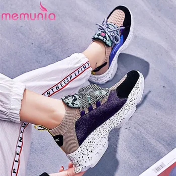 

MEMUNIA BIG Size 35-41 New 2020 Genuine Cow Leather Horse hair Women sneakers lace up suede sock sneakers for women
