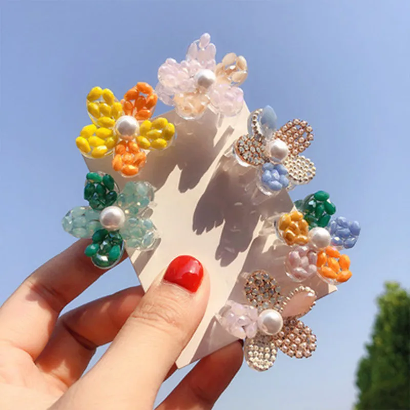 

2019 New Colorful Rainbow Crystal Flower Hair Claws For Women Fashion Hair Accessories Imitation Pearl Hairgrips Hair Clips Gift