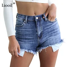 Liooil/синие шорты больших размеров женские повседневные летние хлопковые сексуальные джинсовые короткие модные, средняя посадка джинсовые шорты с карманами и кисточками