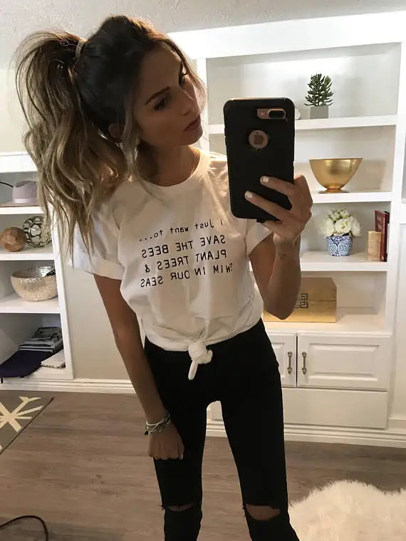 

I Just Want To Save The Bees T-Shirt Save The Bees Environmental Shirt Simple Life Mom Tops Funny Crewneck Casual Outift shirts