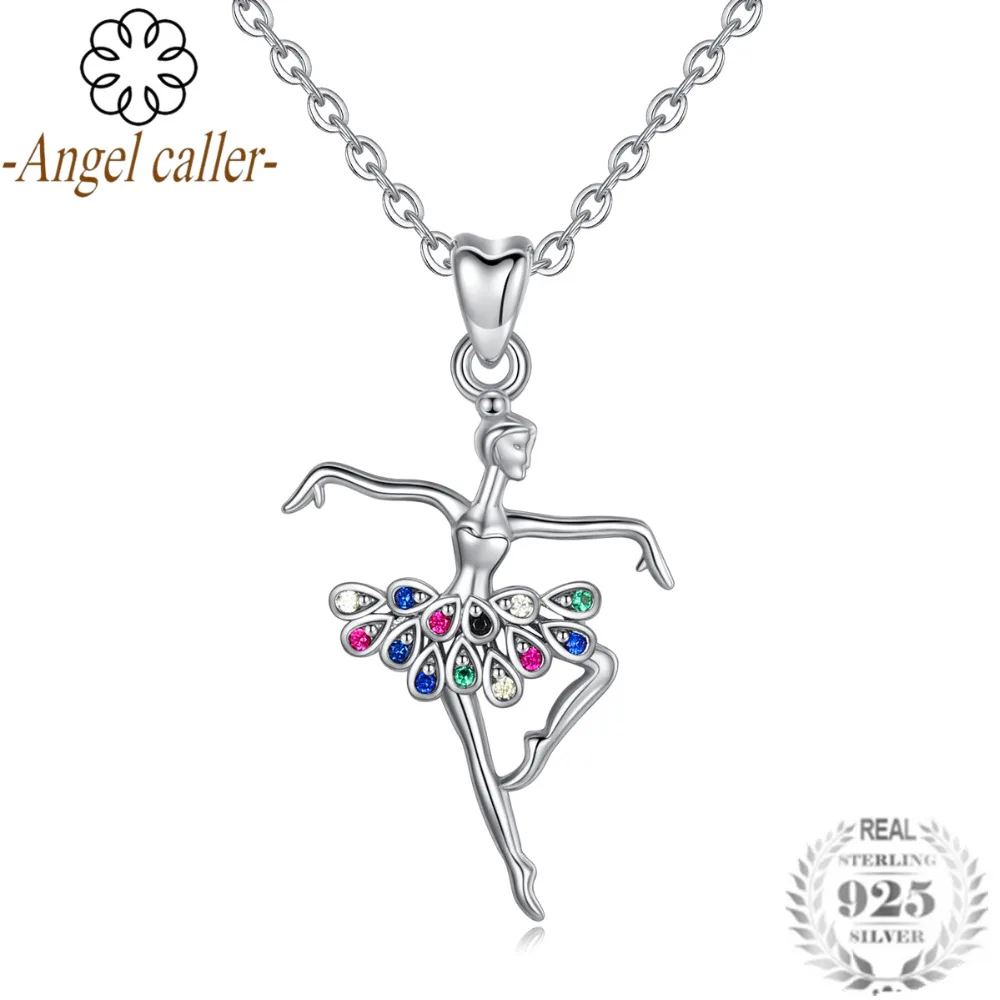 

Angel Caller 925 Sterling Silver Lucky Dancing Fairy Flower Colorful Zircon Pendant Necklaces for Women Sterling Silver Jewelry