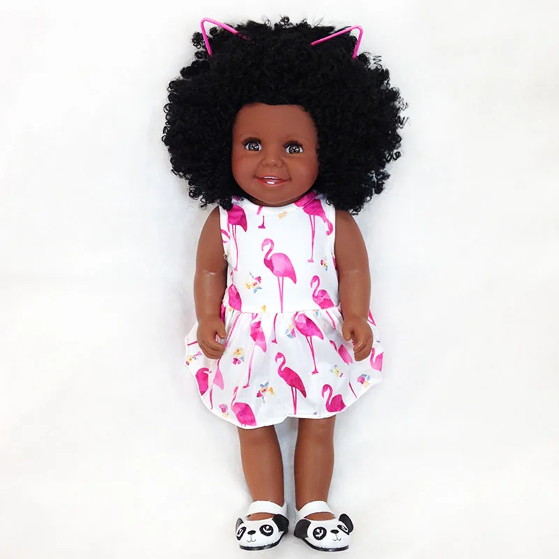 Африканская черная кукла 45 см силиконовый винил тело афро волосы девочка bebes reborn Детские куклы игрушки для детей подарок американская кукла