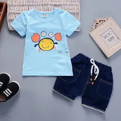 BibiCola/2018 г. комплекты одежды для малышей летние мальчики мультфильм краб футболка + спортивные Шорты спортивный костюм для малышей