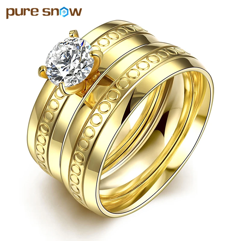 New Arrive Carved Circle Gold Color Stainless Steel Ring