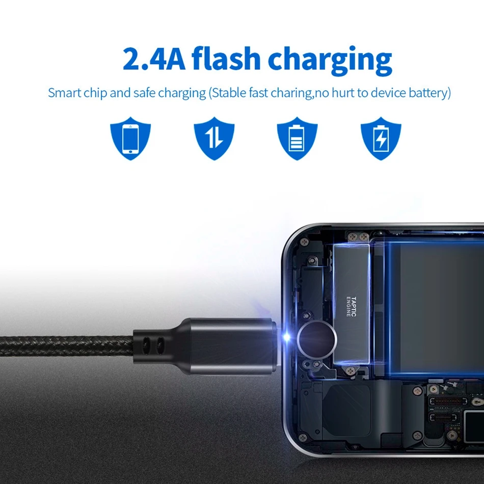 ل فون كابل شحن فلاش كابل الشاحن سريع 2.4a كابل يو اس بي ل فون XR XS ماكس 8 7 6 6 s 5 المحمول الهاتف البيانات كابلات 7 6 5